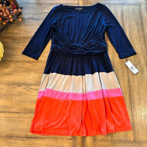 NWT Jessica Howard Front Crossover Dress in Navy/Multi, size 12P, Office Church